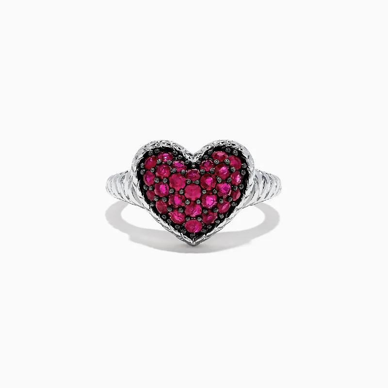 Ladies Rings with Enstatite-925 Sterling Silver Ruby Heart Ring, 1.02 TCW