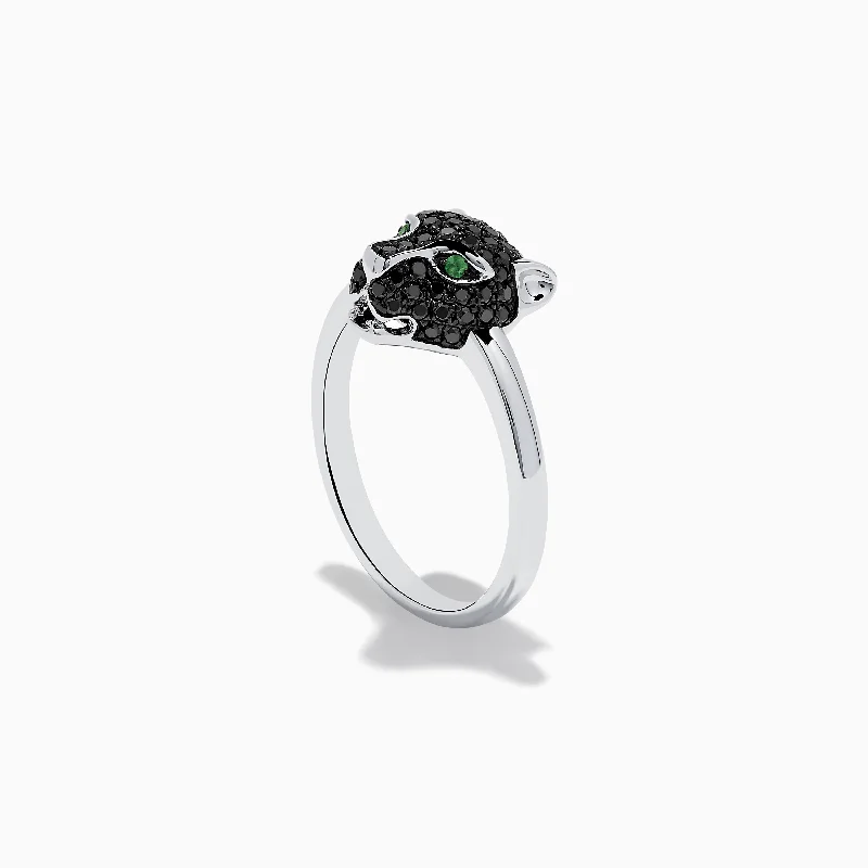 Ladies Rings Vintage Style-Signature 14K White Gold Black Diamond Panther Ring