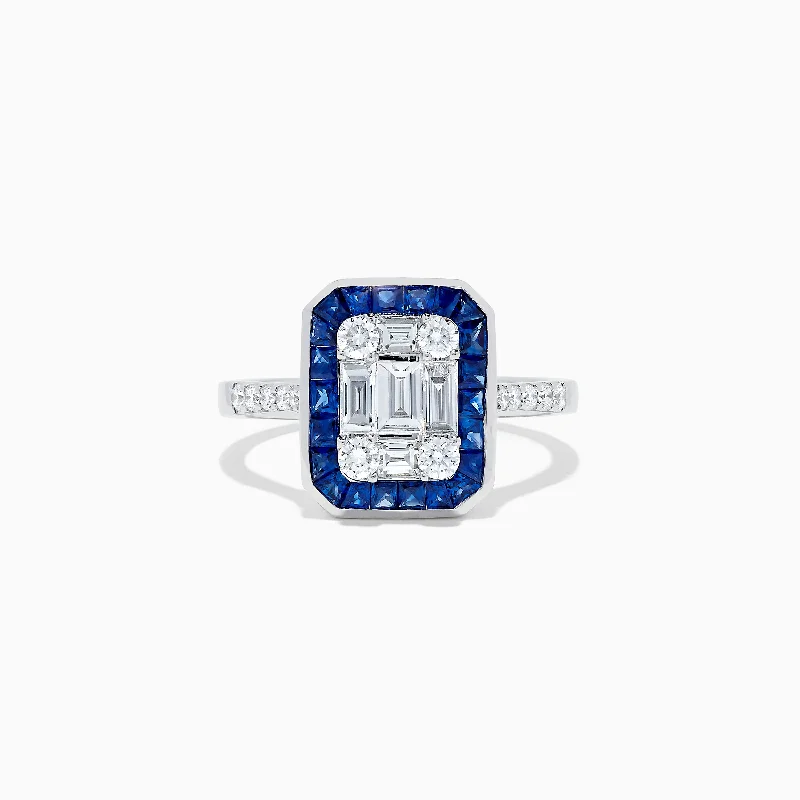 Ladies Rings Diamond Solitaire-Royale Bleu 14K White Gold Blue Sapphire and Diamond Deco Ring