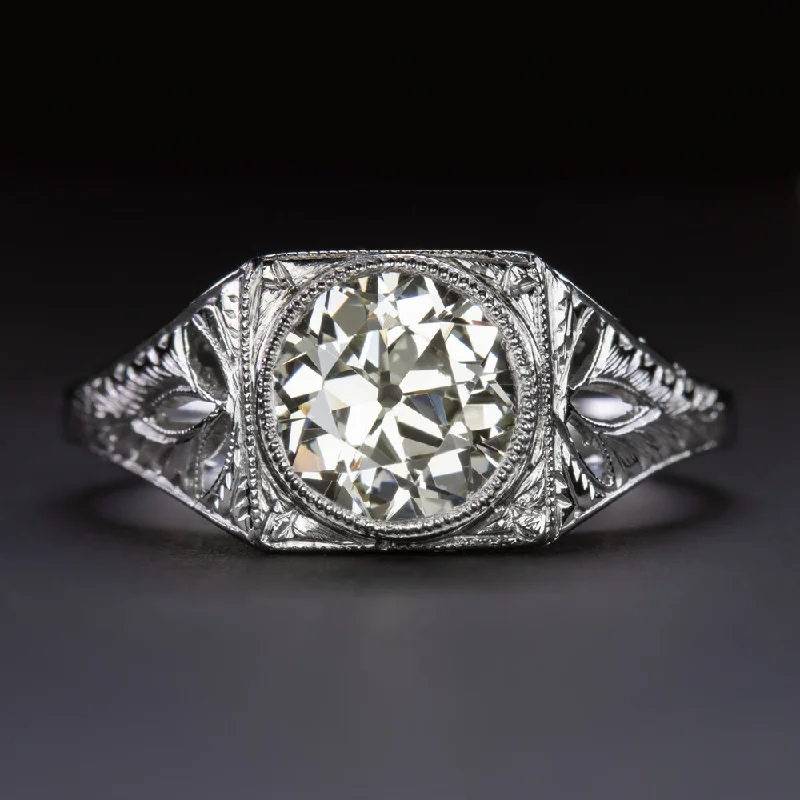 Ladies Engagement Rings Angel Wing-1.95ct OLD EUROPEAN CUT M VS1 DIAMOND ENGAGEMENT RING PLATINUM VINTAGE ART DECO