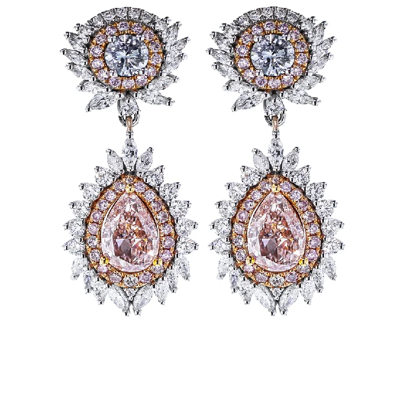 Ladies Earrings with Serpentine-18KT WHITE & ROSE GOLD 2.51CTW PINK & 1.83CTW DIAMOND EARRINGS