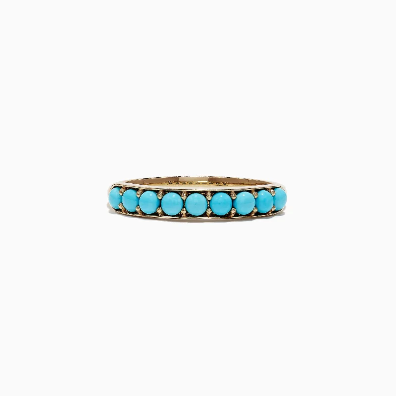 Ladies Rings with Okenite-14K Yellow Gold Turquoise Band Ring, 0.70 TCW