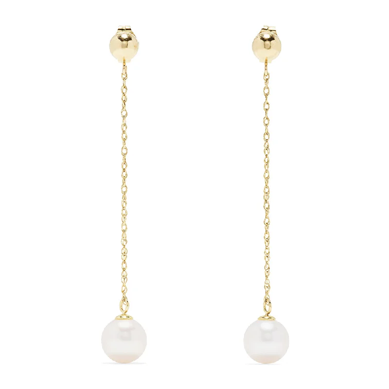 Ladies Earrings with Spinel-14K Yellow Gold Pearl Drop Earrings