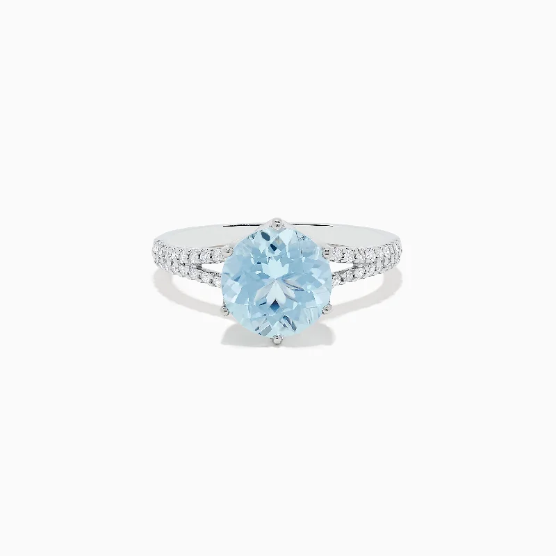 Ladies Rings Dainty Style-Aquarius 14K White Gold Aquamarine and Diamond Ring