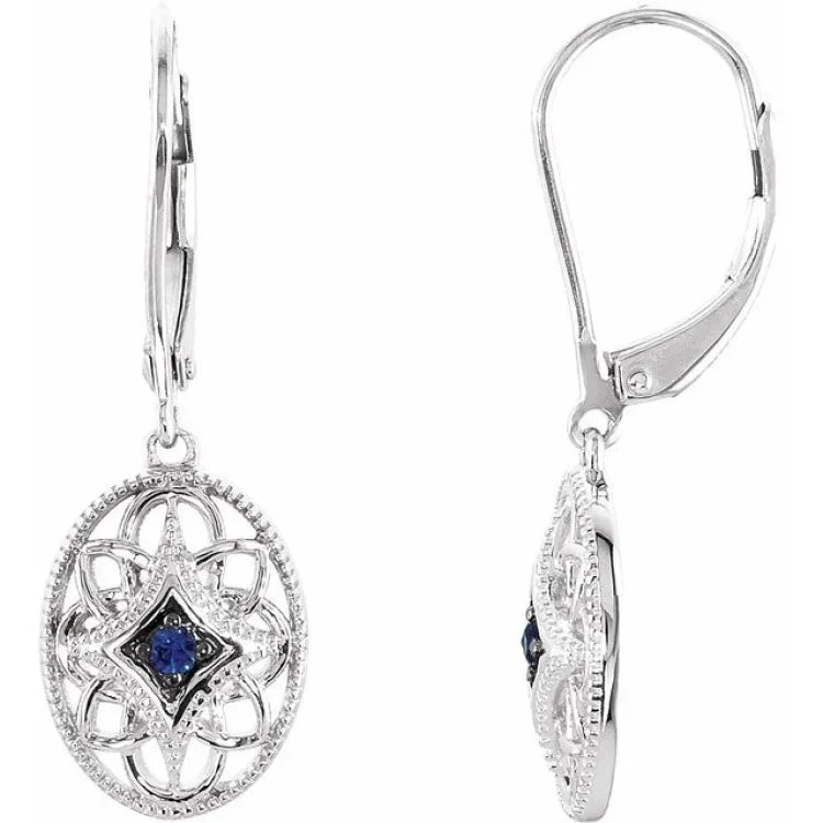 Ladies Earrings Geometric Shape-Sterling Silver Natural Blue Sapphire Lever Back Earrings