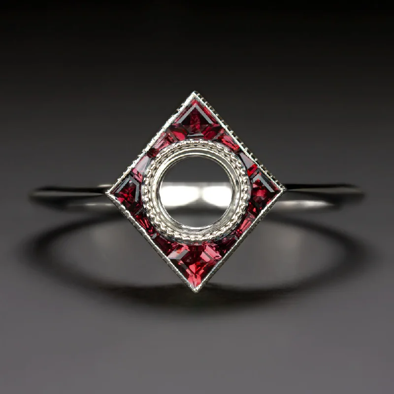 Ladies Engagement Rings with Eudialyte-RUBY 5mm ROUND ENGAGEMENT RING SETTING SEMI MOUNT ART DECO STYLE CALIBRE CUT