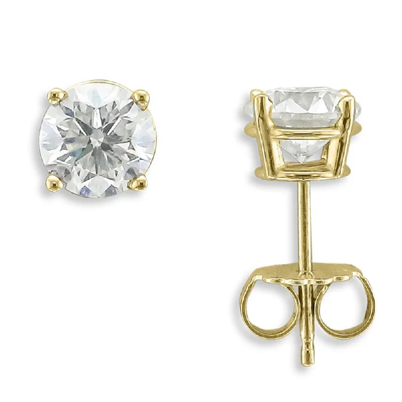 Ladies Earrings for Athletes-14KT YELLOW GOLD 2.00 CTW ROUND DIAMOND EARRINGS