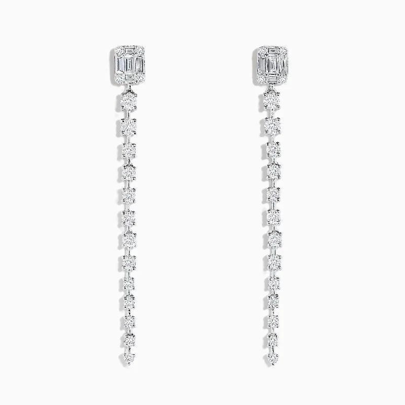 Ladies Earrings Lightweight-Classique 14K White Gold Diamond Drop Earrings