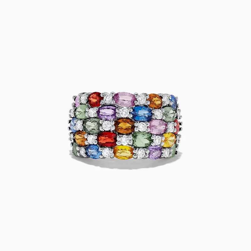 Ladies Rings with Aventurine-Watercolors 14K White Gold Multi Sapphire and Diamond Ring, 7.21 TCW