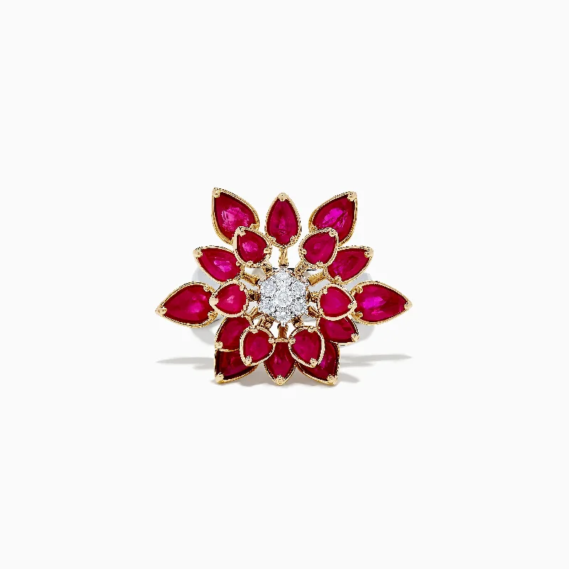 Ladies Rings for Doctors-Ruby Royale 14K Two-Toned Gold Spinning Ruby Flower Cocktail Ring