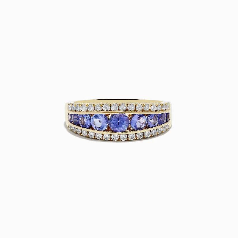 Ladies Rings Wide Band-Nahla Siri 14K Yellow Gold Tanzanite and Diamond Ring