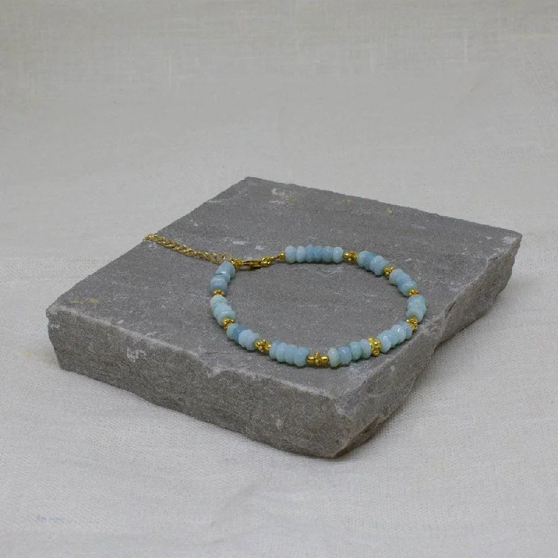 Ethnic Bracelets -Aqua Blue Opal 18ct Gold Vermeil Bracelet