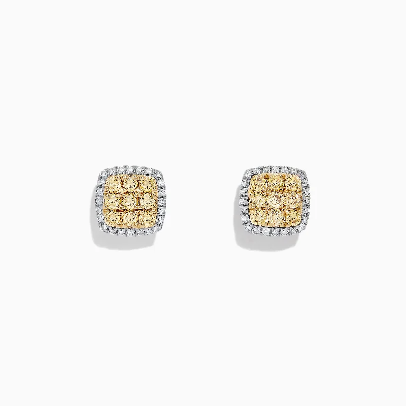 Ladies Earrings with Thaumasite-14K 2-Tone Gold Yellow and White Diamond Earrings, 0.50 TCW