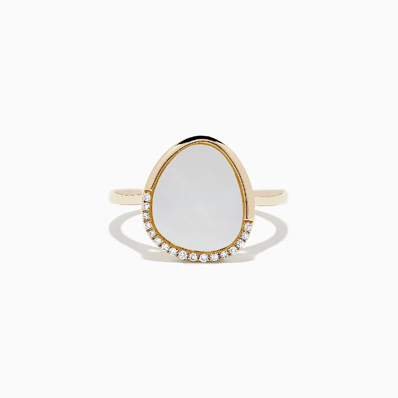 Ladies Rings with Sphalerite-14K Yellow Gold Mother of Pearl and Diamond Ring, 0.05 TCW