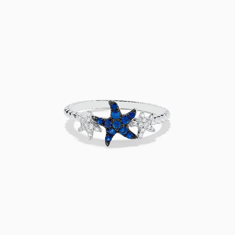 Ladies Rings with Taaffeite-Seaside 14K White Gold Sapphire and Diamond Starfish Ring