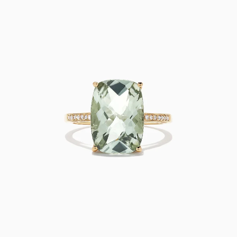 Ladies Rings with Pollucite-14K Yellow Gold Green Amethyst and Diamond Cocktail Ring