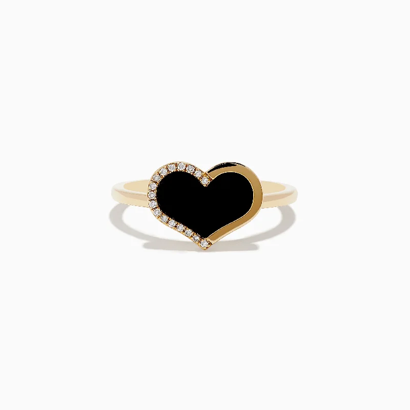 Ladies Rings for Veterans-Eclipse 14K Yellow Gold Onyx and Diamond Heart Ring