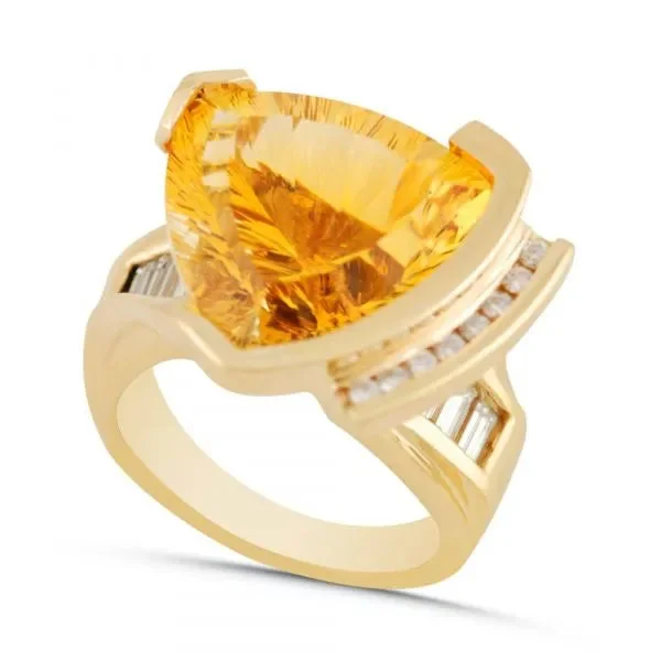 Ladies Rings with Coral-Trillion citrine and diamond ring