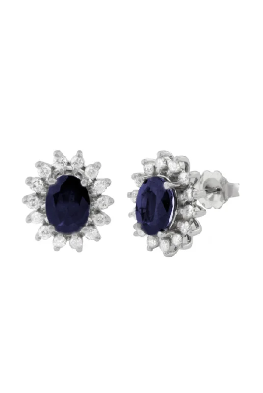 Ladies Earrings Boho Look-Gemma Royalty Sapphire and Diamond Earrings, 3.54 TCW