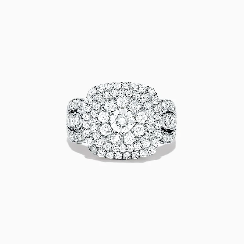 Ladies Rings Boho Look-Pave Classica 14K White Gold Diamond Cluster Ring, 1.85 TCW