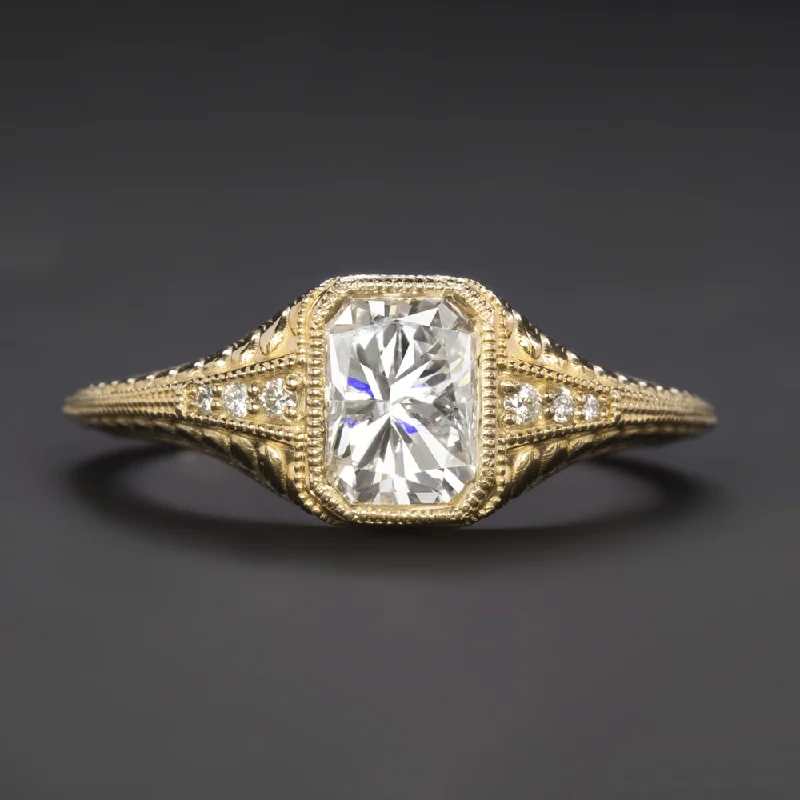 Ladies Engagement Rings Classic Style-1 CARAT DIAMOND ENGAGEMENT RING RADIANT CUT VINTAGE STYLE 14k YELLOW GOLD BEZEL