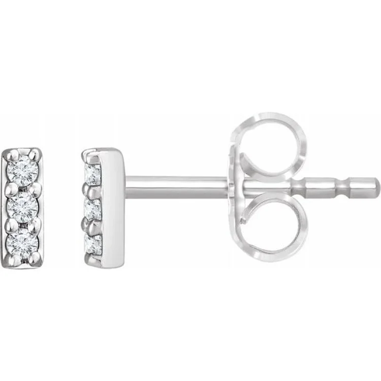 Ladies Earrings Handmade Craft-14K White .05 CTW Natural Diamond Bar Earrings