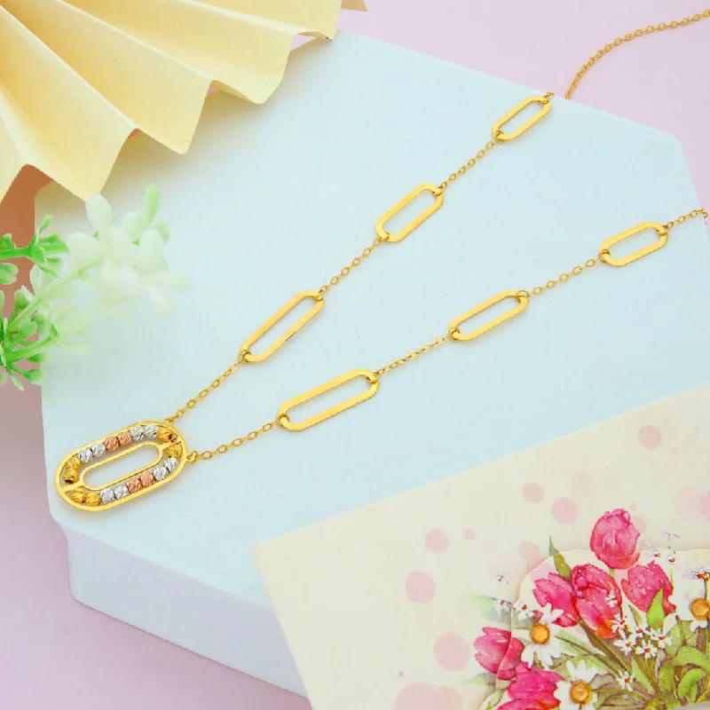 Gothic Necklaces -Gold Necklace (Chain With Beaded Oval Shaped Pendant) 21KT - FKJNKL21KM9856