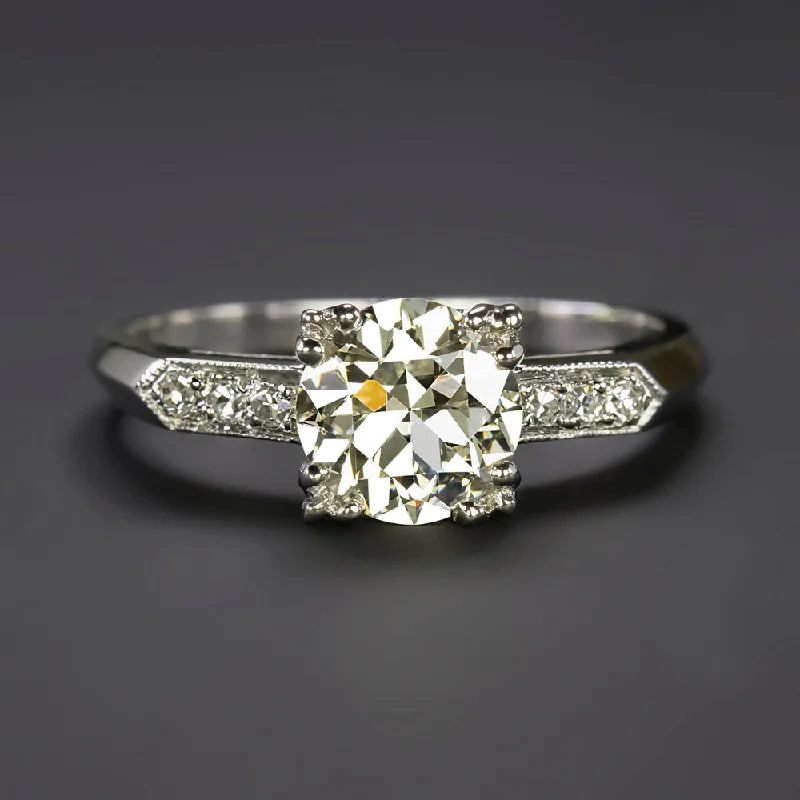 Ladies Engagement Rings Modern Halo-1.35ct OLD EUROPEAN CUT DIAMOND ENGAGEMENT RING J-K VS1 PLATINUM VINTAGE ESTATE