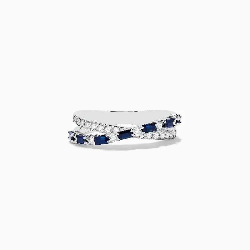 Ladies Rings with Astrophyllite-Royale Bleu 14K White Gold Blue Sapphire and Diamond Crossover Ring