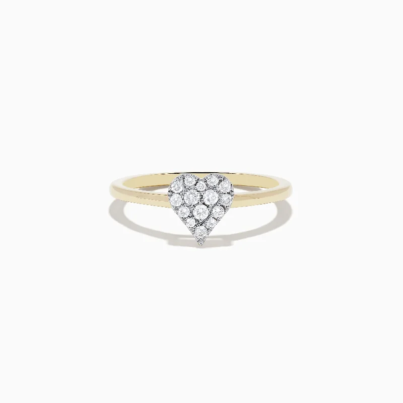 Ladies Rings for Prom-14K Yellow Gold Pave Diamond Heart Ring