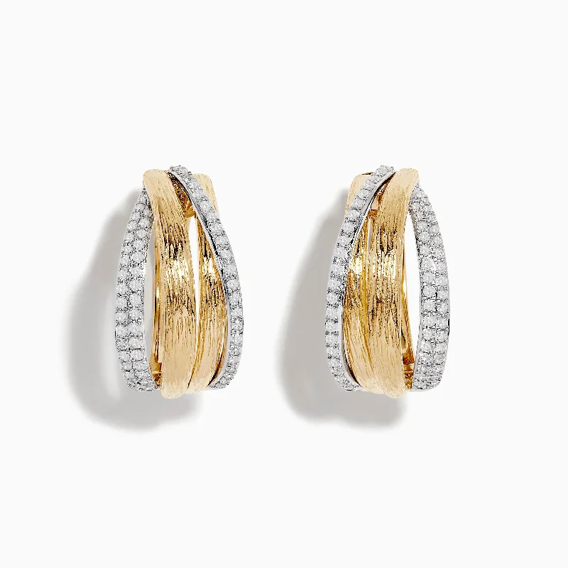 Ladies Earrings with Scapolite-Duo 14K Two-Tone Gold Diamond Hoop Earrings