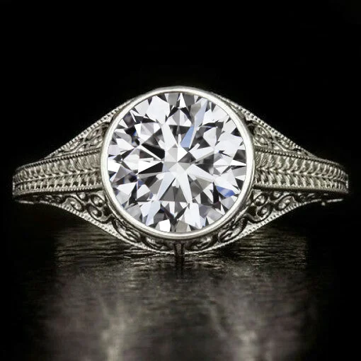 Ladies Engagement Rings with Natrolite-2ct VINTAGE STYLE ENGAGEMENT RING LAB CREATED DIAMOND FILIGREE BEZEL WHITE GOLD