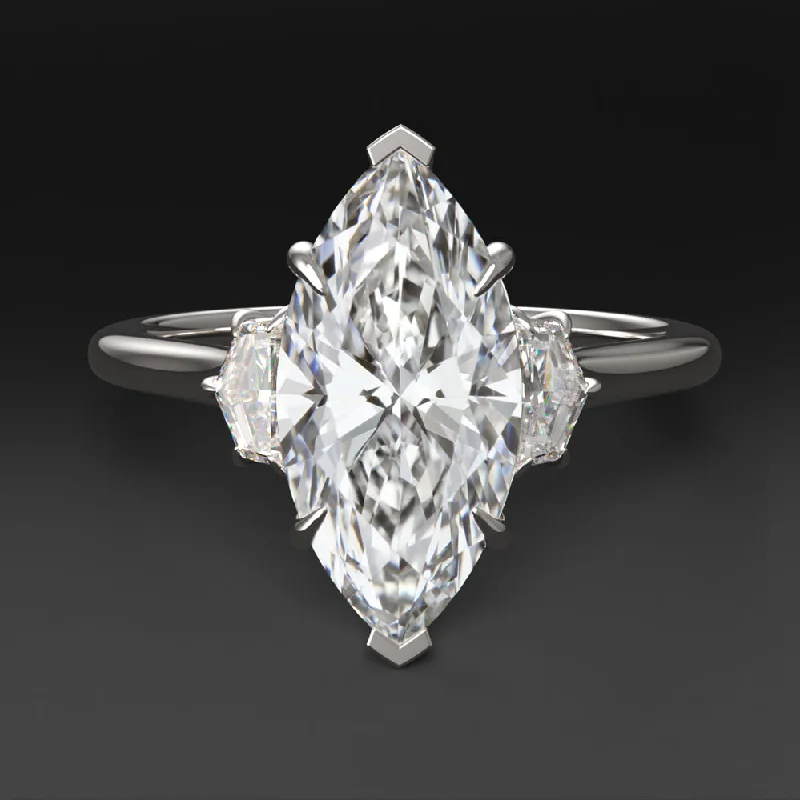 Ladies Engagement Rings with Xenotime-2ct LAB CREATED DIAMOND ENGAGEMENT RING 3 STONE MARQUISE CADILLAC CUT WHITE GOLD