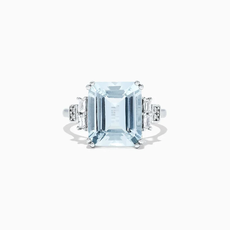 Ladies Rings with Zircon-Aquarius 14K White Gold Aquamarine and Diamond Ring, 5.05 TCW