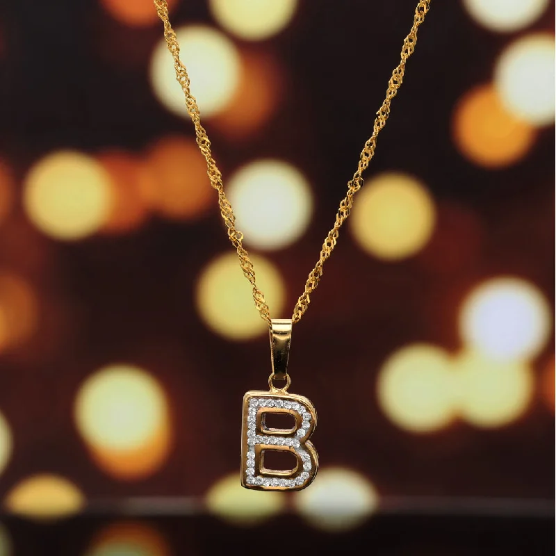 Empowerment Necklaces -Gold Necklace (Chain with B Shaped Alphabet Letter Pendant) 18KT - FKJNKL18K9408