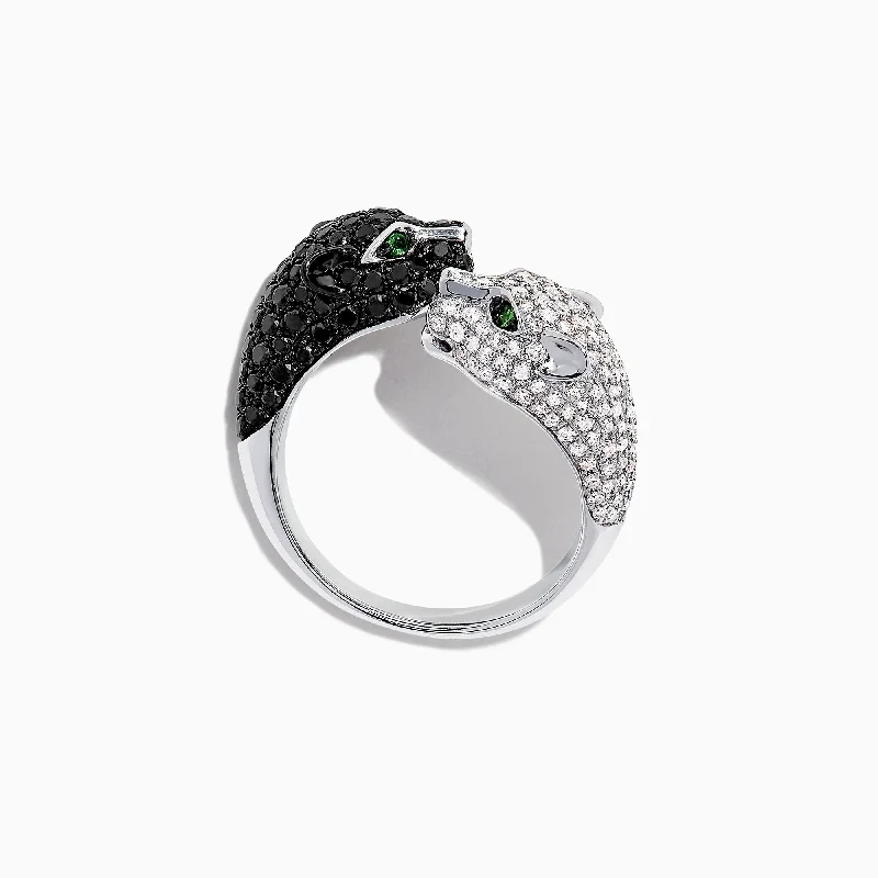 Ladies Rings with Apatite-Signature 14K Gold Black & White Diamond Double Panther Ring, 1.49 TCW