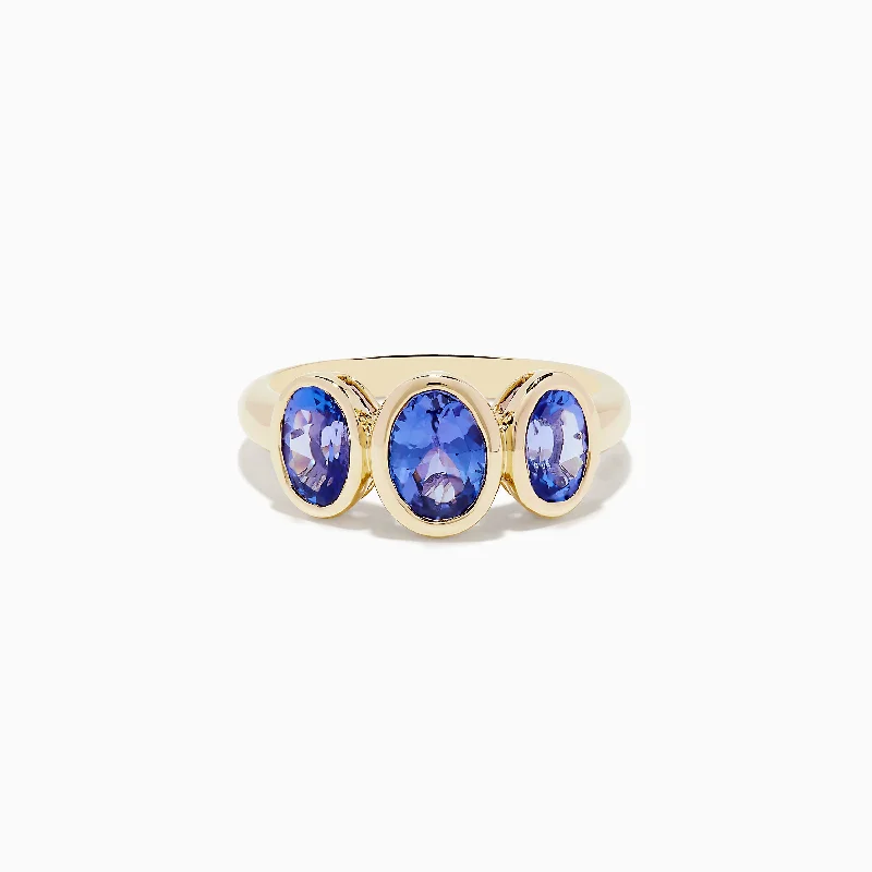 Ladies Rings Gold Band-Nahla Siri 14K Yellow Gold Tanzanite Three Stone Ring