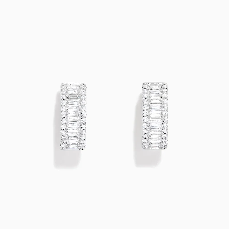 Ladies Earrings Bold Design-Classique 14K White Gold Diamond Huggie Hoop Earrings