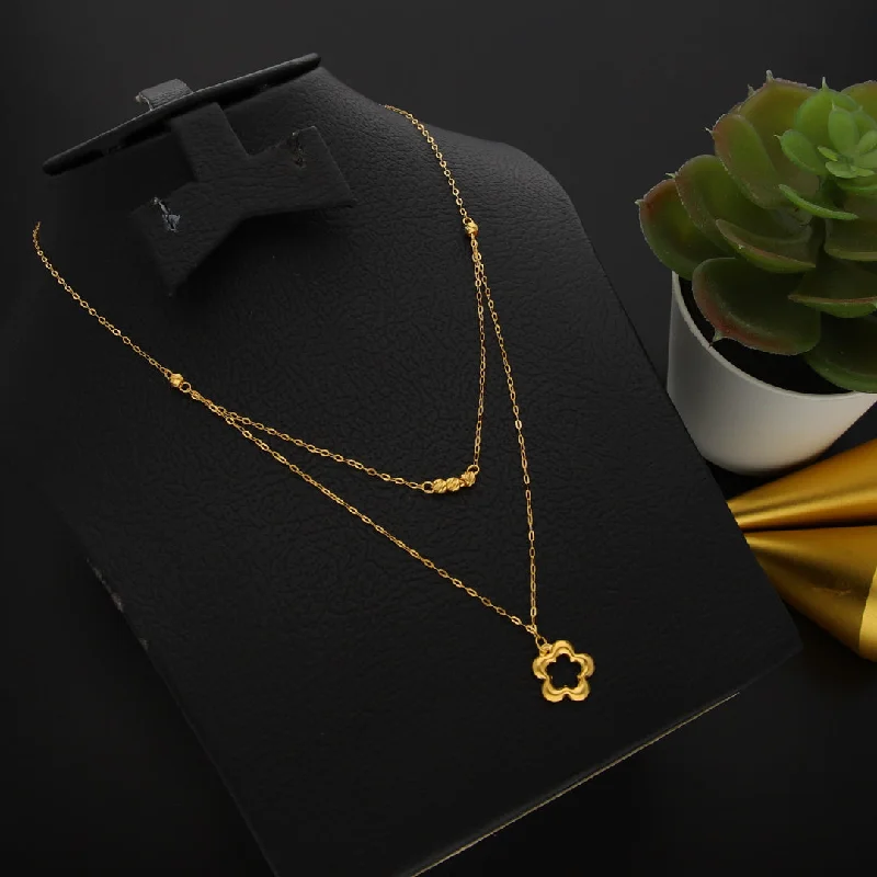 Anniversary Necklaces -Gold Double Layered Necklace (Chain With Hollow Flower Shaped Pendant) 21KT - FKJNKL21KM9893