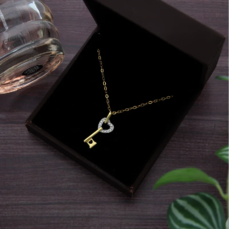 Oxidized Necklaces -Gold Necklace (Chain with Heart Key Pendant) 18KT - FKJNKL18K9186