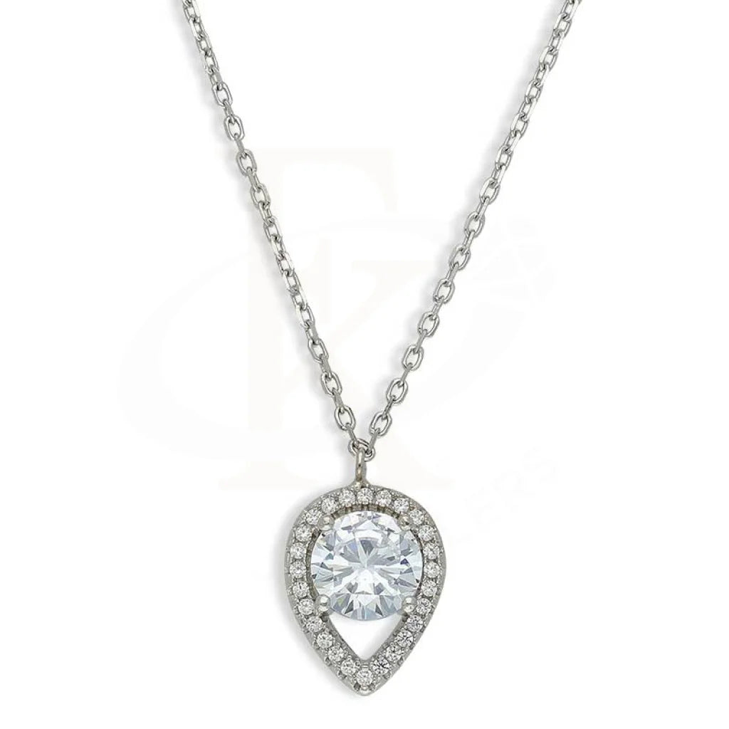 Delicate Necklaces -Sterling Silver 925 Pear Shaped Solitaire Necklace - FKJNKLSL3028