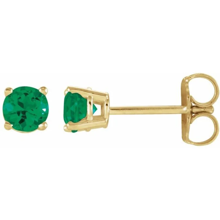 Ladies Earrings for Best Friends-14K Yellow 4 mm Natural Emerald Stud Earrings