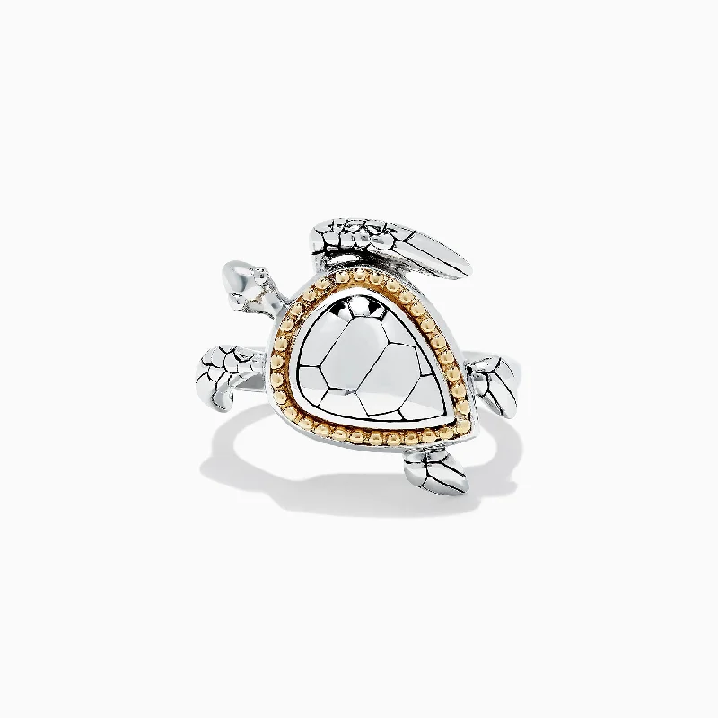 Ladies Rings with Engraving-Seaside Sterling Silver and 18K Gold Turtle Ring