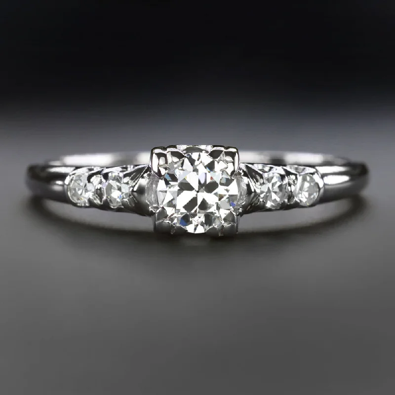 Ladies Engagement Rings Antique Style-VINTAGE DIAMOND ENGAGEMENT RING 0.40ct F-G VS2 OLD EUROPEAN CUT PLATINUM CLASSIC