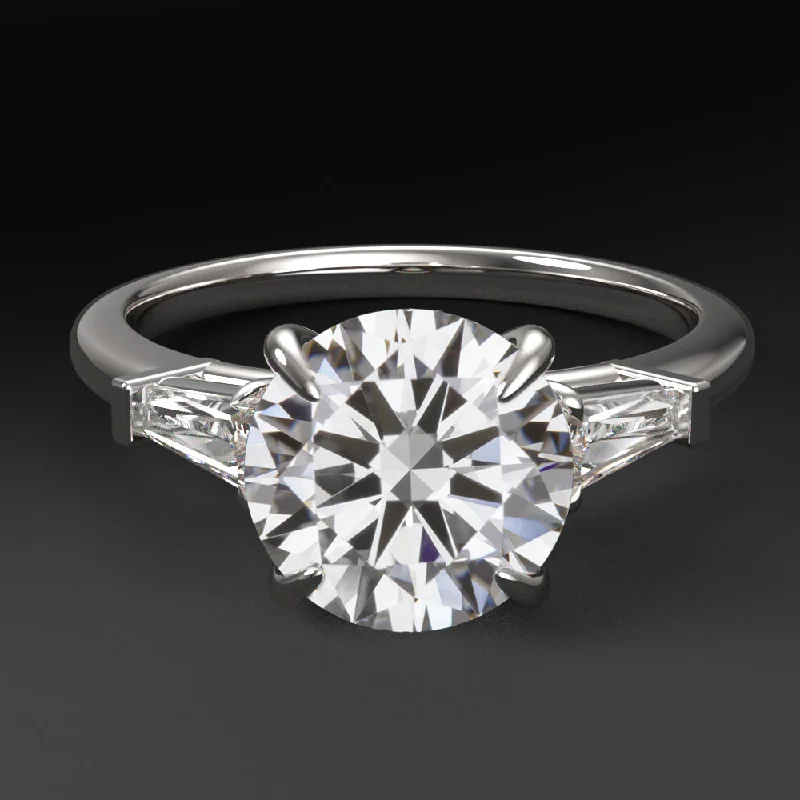 Ladies Engagement Rings with Rosasite-2ct LAB CREATED DIAMOND ENGAGEMENT RING 3 STONE ROUND CUT BAGUETTE WHITE GOLD