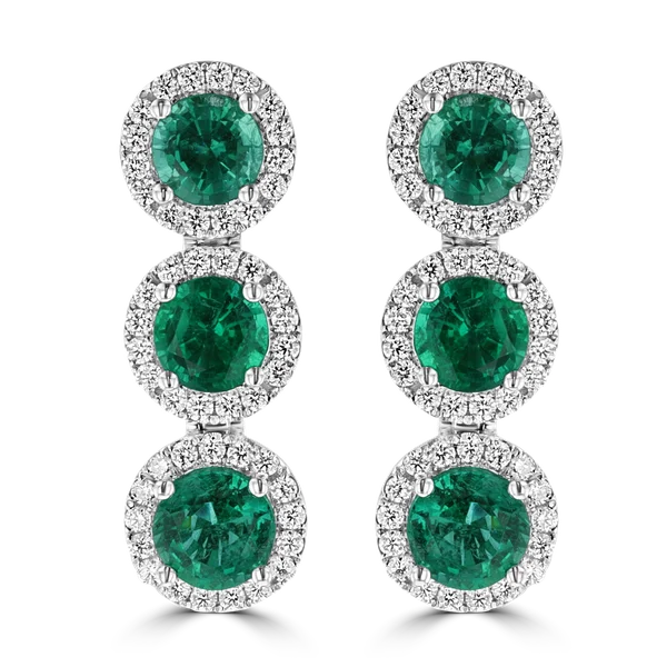 Ladies Earrings for Grandmas-JULEVE 18KT WHITE GOLD 5.03CT EMERALD & 1.05CTW DIAMOND HALO DROP EARRINGS