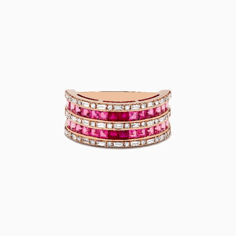 Ladies Rings Infinity Design-14k Rose Gold Princess Cut Pink Tourmaline and Ruby Ring 1.61 TCW