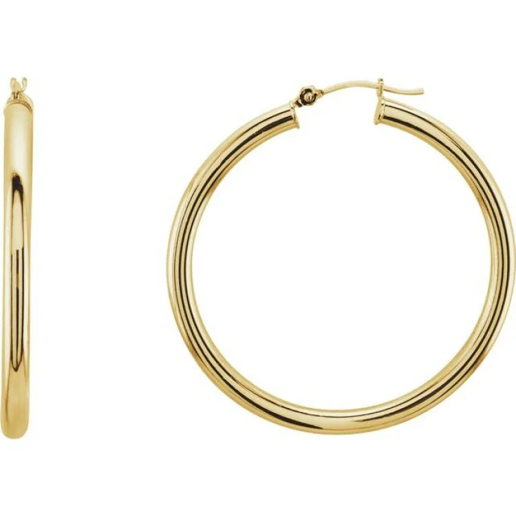 Ladies Earrings Double Hoop-14K Yellow 40 mm Tube Hoop Earrings