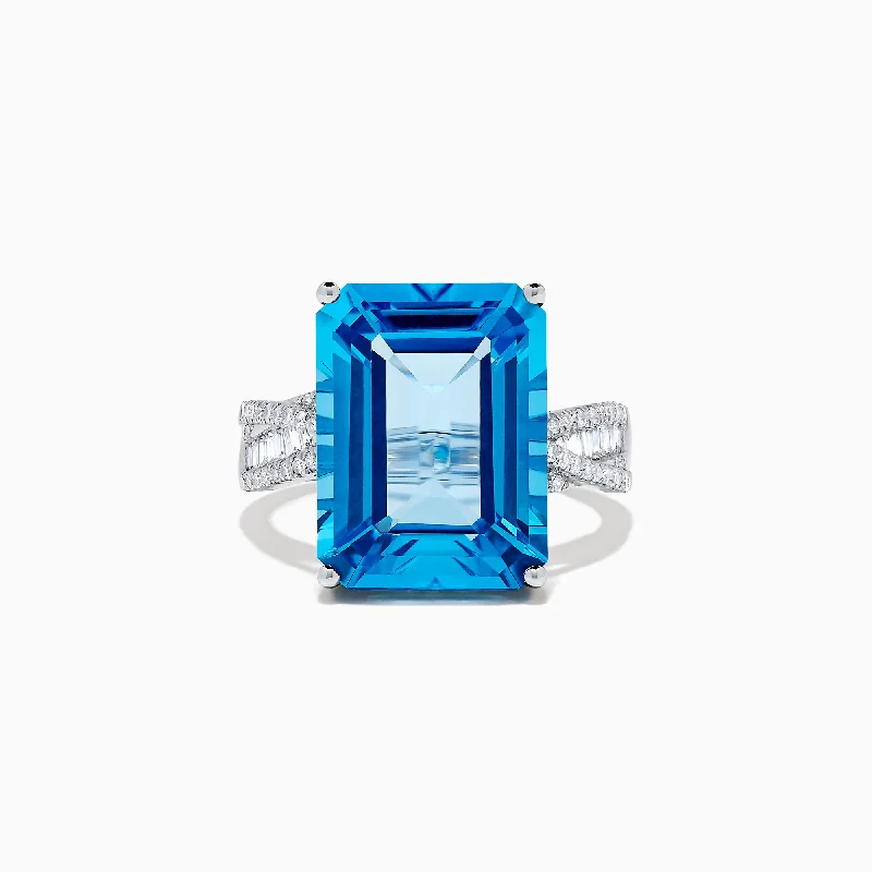 Ladies Rings with Leucite-Ocean Bleu 14K White Gold Blue Topaz and Diamond Ring, 13.65 TCW