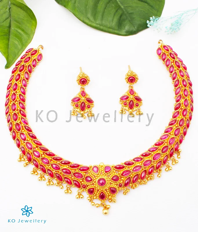 Sapphire Necklaces -The Ahana Silver Kempu Necklace (Big/Red)